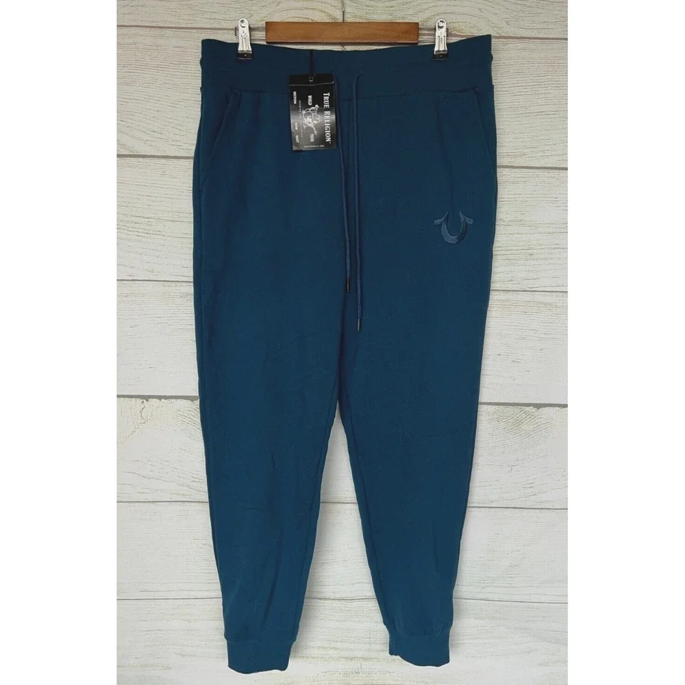 True Religion Jogger Pants Mens Large Dark Teal Fleece Jogger Pants New $119